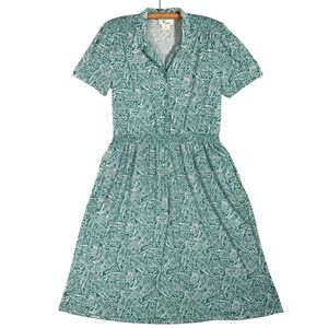 Darian Vintage Green Paisley Short Sleeve Button Front Midi Dress Pockets Sz 12